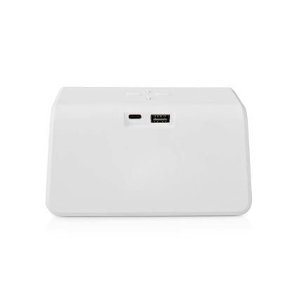 Relógio despertador com visor LCD e carregador sem fios 15W/230V branco