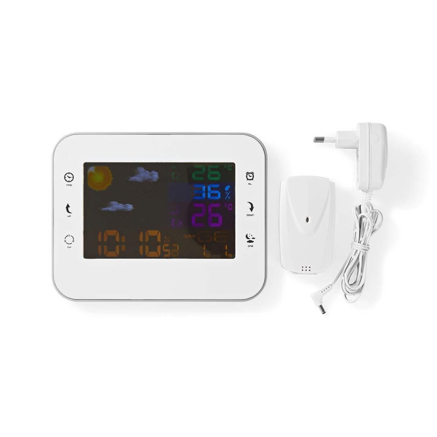 Estação meteorológica com ecrã LCD a cores 230V/3xAAA + 2xAA branco