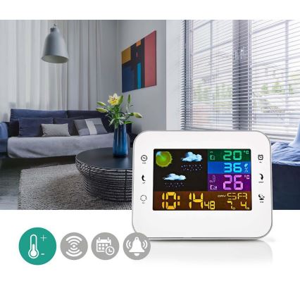 Estação meteorológica com ecrã LCD a cores 230V/3xAAA + 2xAA branco