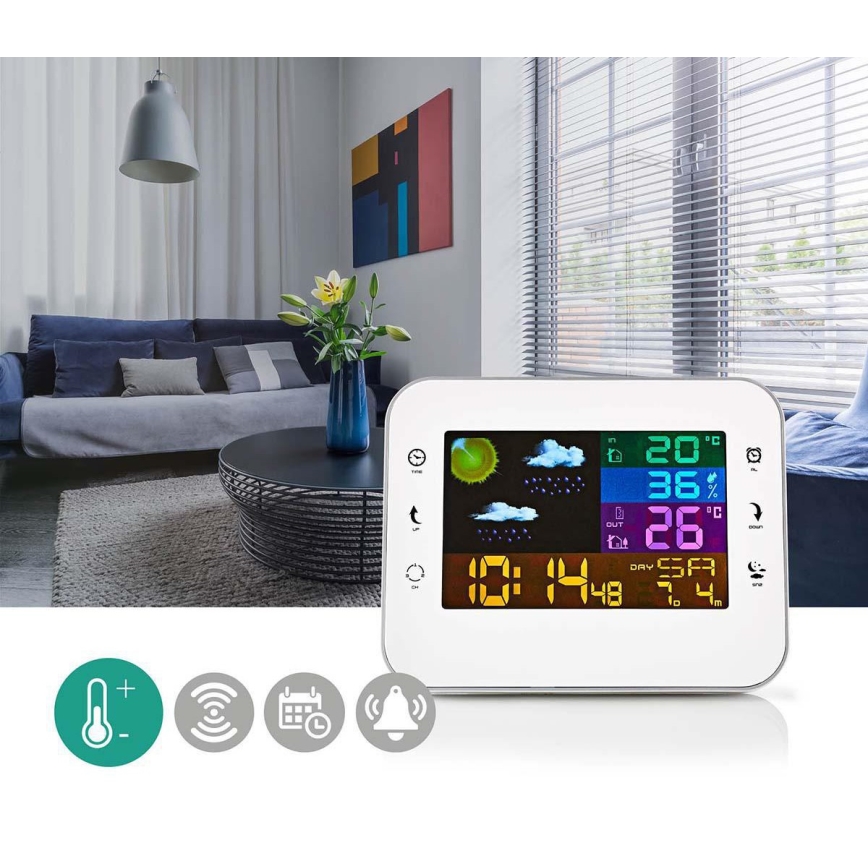 Estação meteorológica com ecrã LCD a cores 230V/3xAAA + 2xAA branco