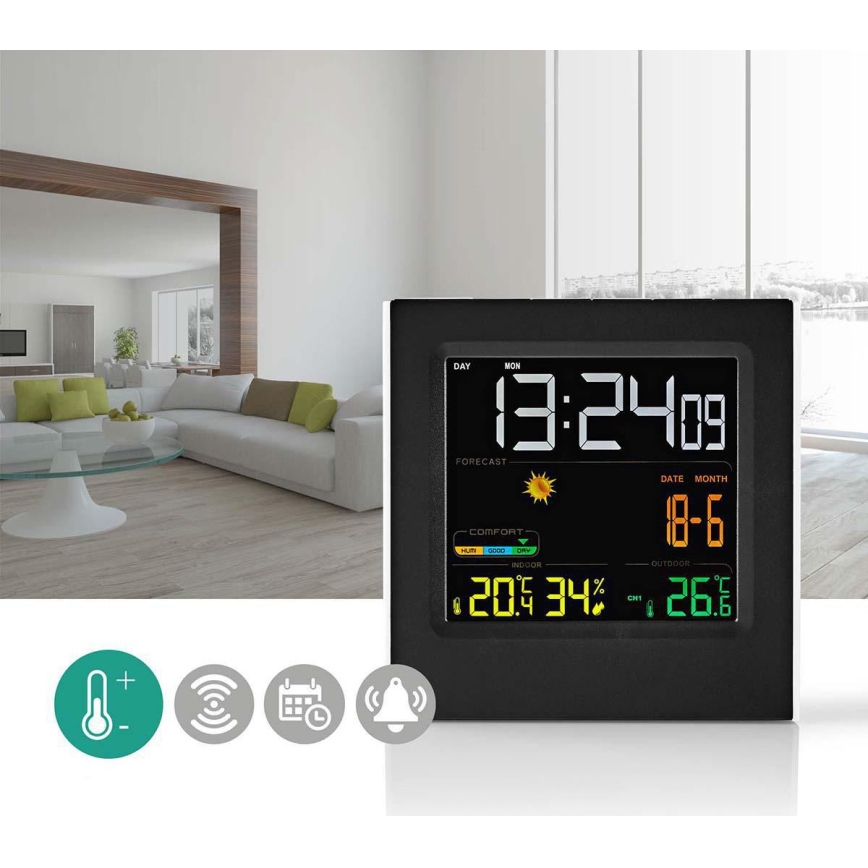 Estação meteorológica com ecrã LCD a cores 230V/3xAAA + 2xAA preto