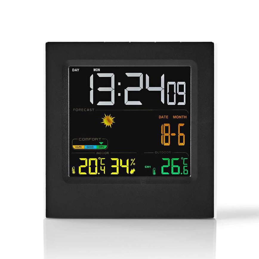 Estação meteorológica com ecrã LCD colorido 230V preto