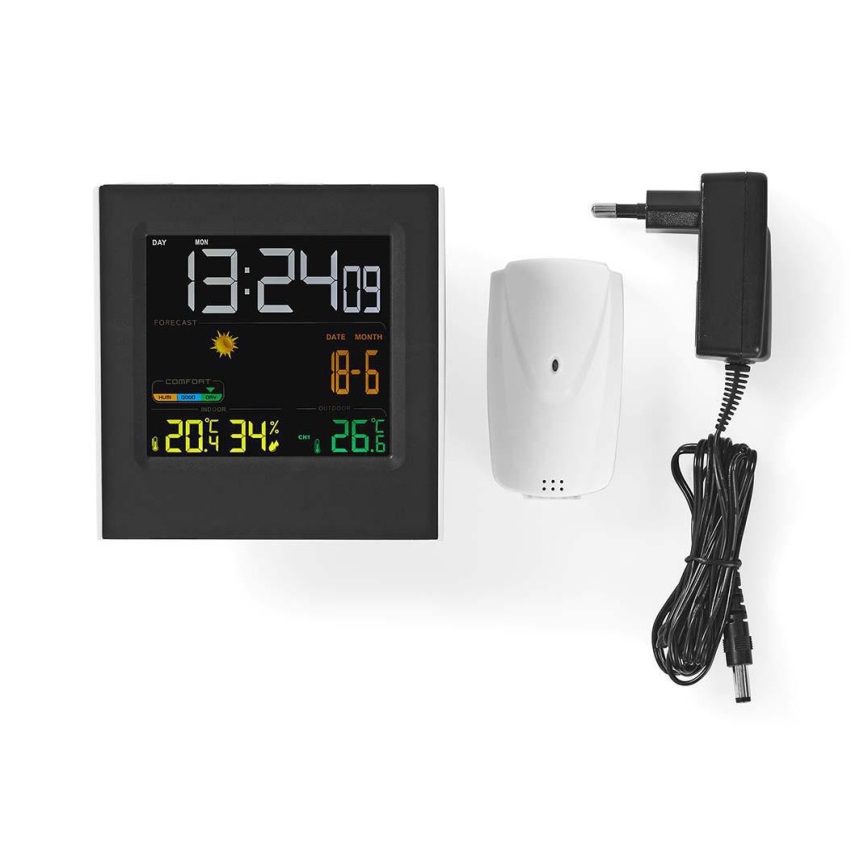 Estação meteorológica com ecrã LCD colorido 230V preto