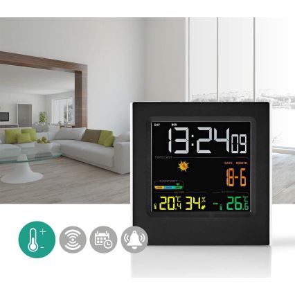 Estação meteorológica com ecrã LCD colorido 230V preto