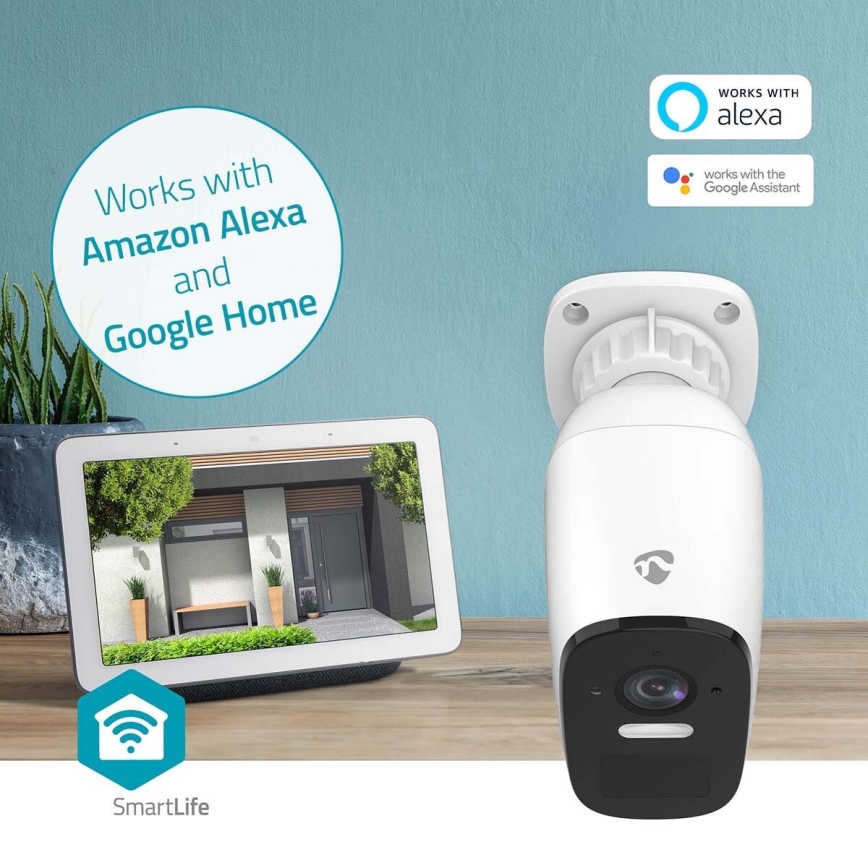 Câmara recarregável inteligente para exterior com sensor SmartLife 4MP Quad HD 1440p 5V/5200mAh Wi-Fi Tuya IP66