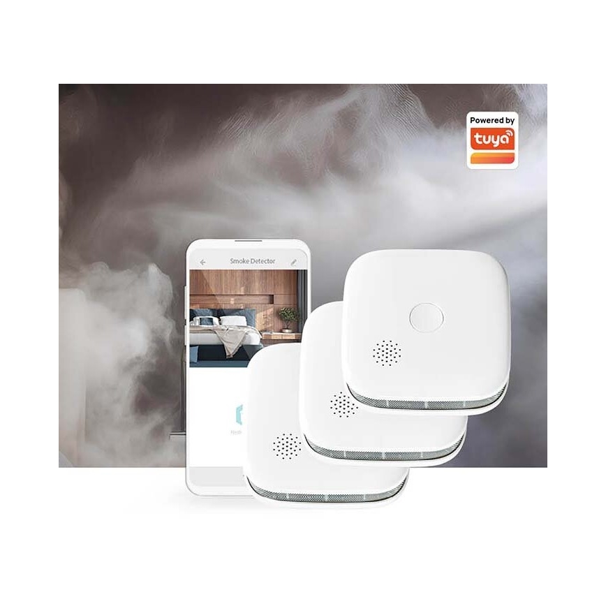 CONJUNTO 3x Detetores de fumo SmartLife 3V/1xCR123A Wi-Fi Tuya