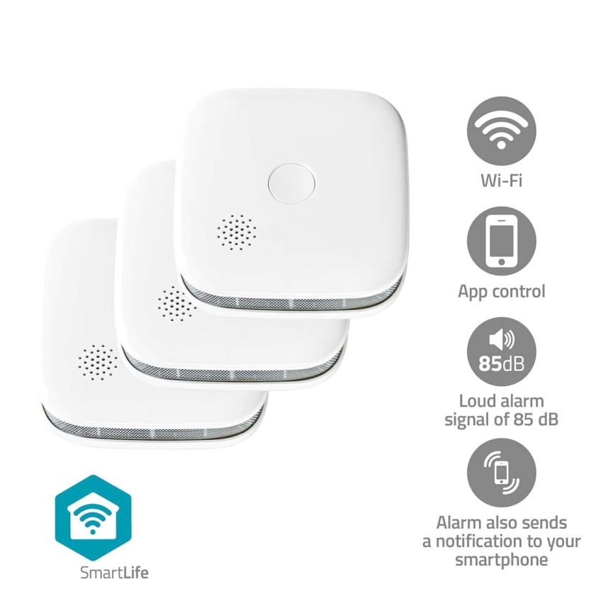 CONJUNTO 3x Detetores de fumo SmartLife 3V/1xCR123A Wi-Fi Tuya