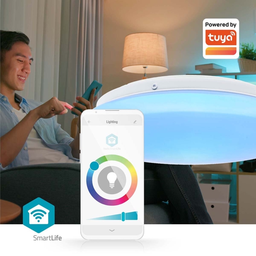 Iluminação de teto LED RGBW para casa de banho com regulação SmartLife LED/18W/230V 2700-6500K IP44 Wi-Fi Tuya