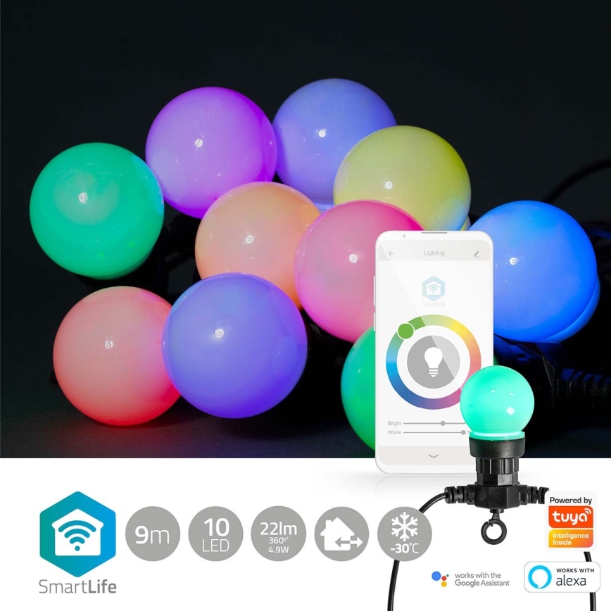 Corrente decorativa exterior RGB LED 10xLED 12m IP65 Wi-Fi Tuya