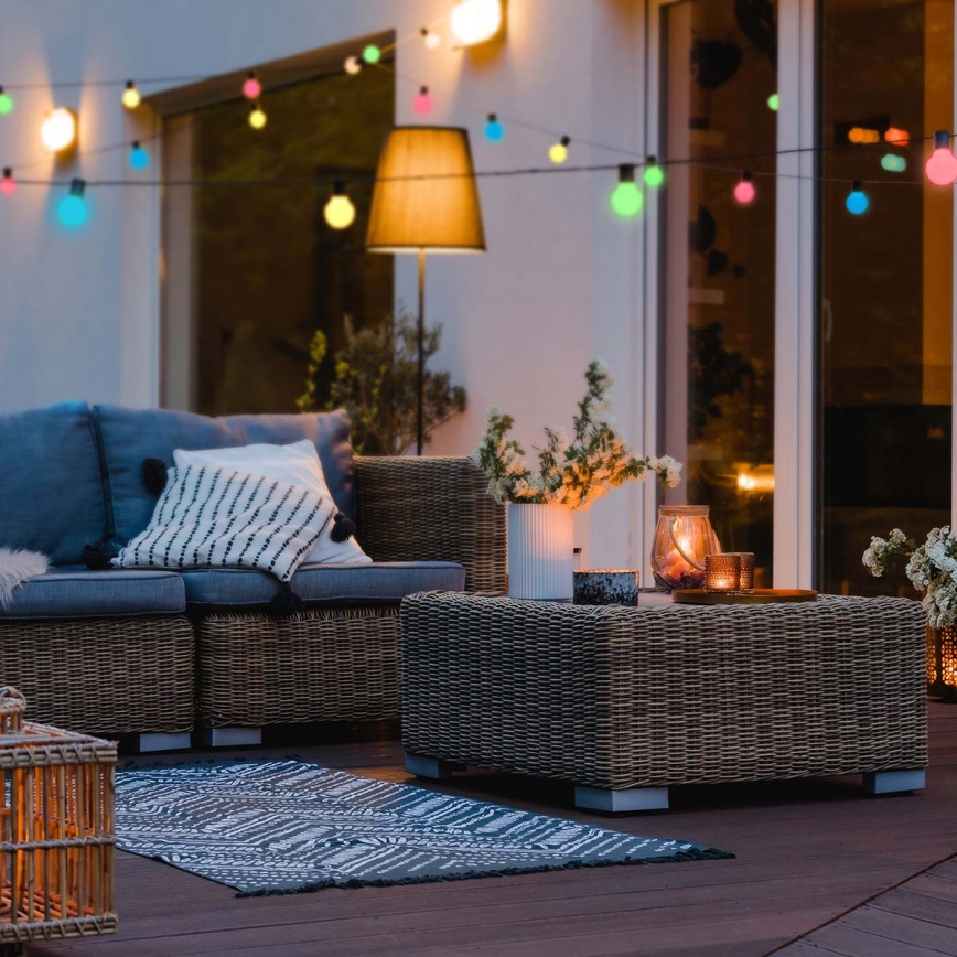 Corrente decorativa exterior LED RGB 20xLED/8 funções 13m IP65 Wi-Fi Tuya