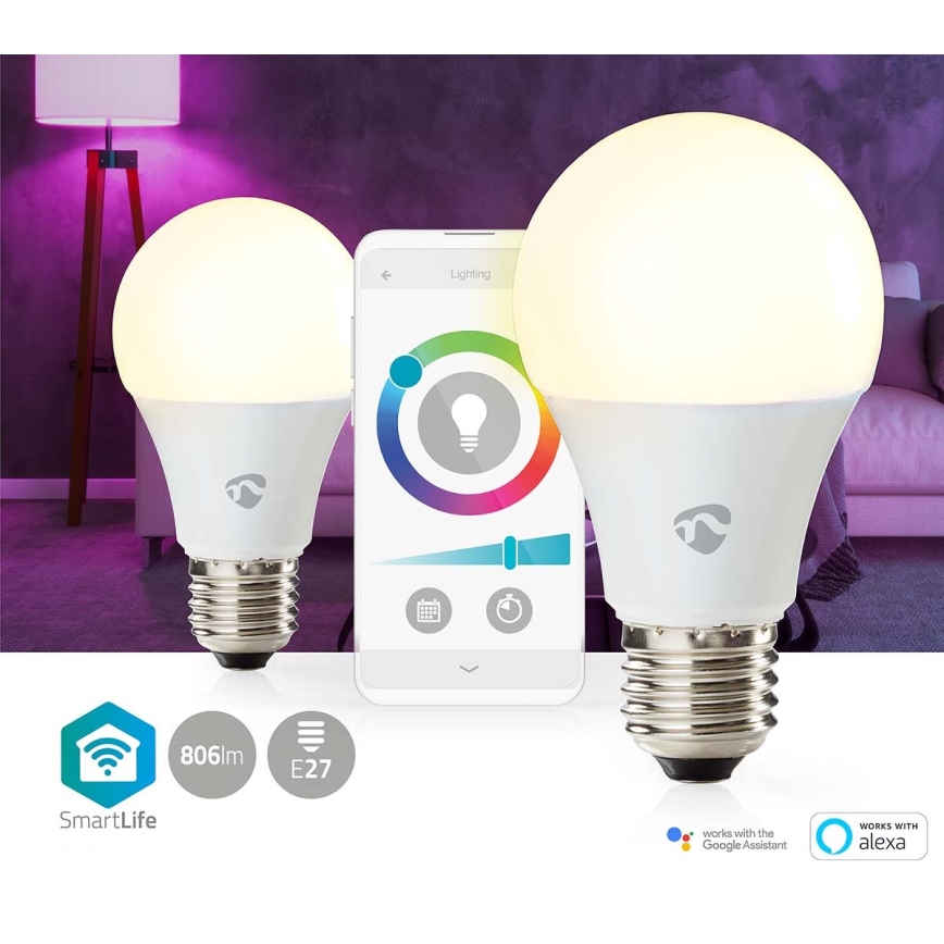 CONJUNTO 2x Lâmpada LED RGBW com regulação SmartLife E27/9W/230V Wi-Fi 2700-6500K