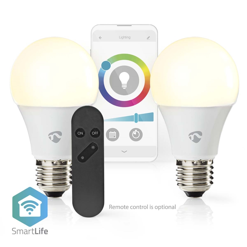 CONJUNTO 2x Lâmpada LED RGBW com regulação SmartLife E27/9W/230V Wi-Fi 2700-6500K