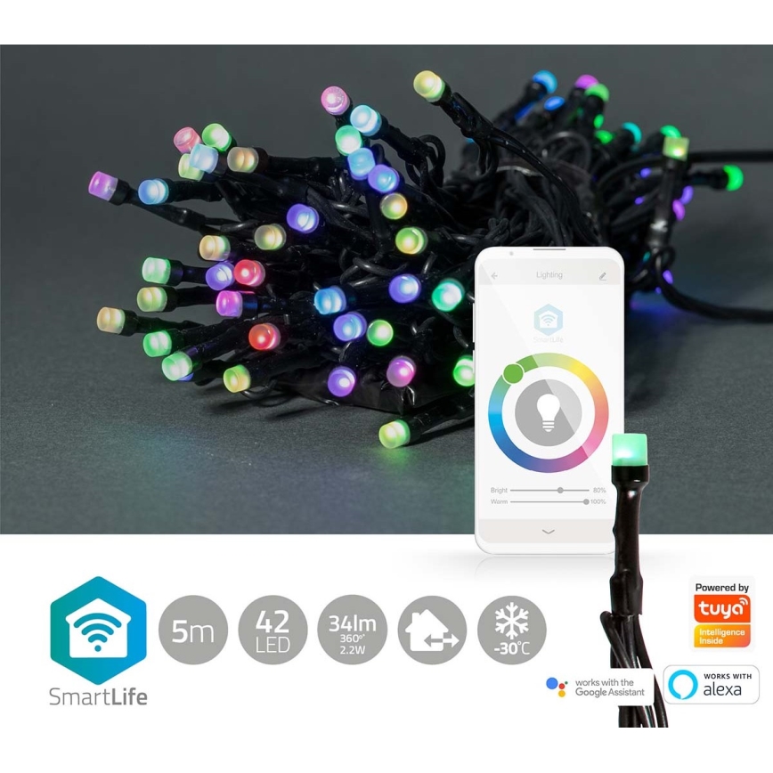 Corrente exterior de Natal LED RGB 42xLED/8 funções 8m IP65 Wi-Fi Tuya