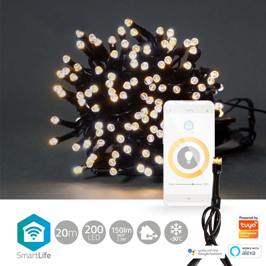 Corrente exterior de Natal LED 200xLED/8 funções 25m IP65 Wi-Fi Tuya branco quente