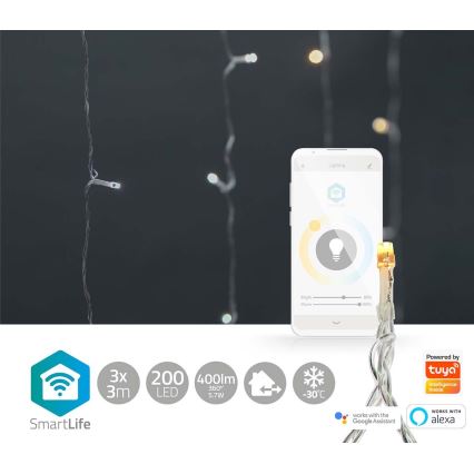 Cortina de Natal LED 200xLED/11 funções 6m IP65 Wi-Fi Tuya branco quente a frio