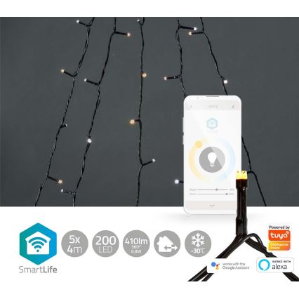 Cortina exterior de Natal LED 200xLED/8 funções 5x7m IP65 Wi-Fi Tuya branco quente a frio