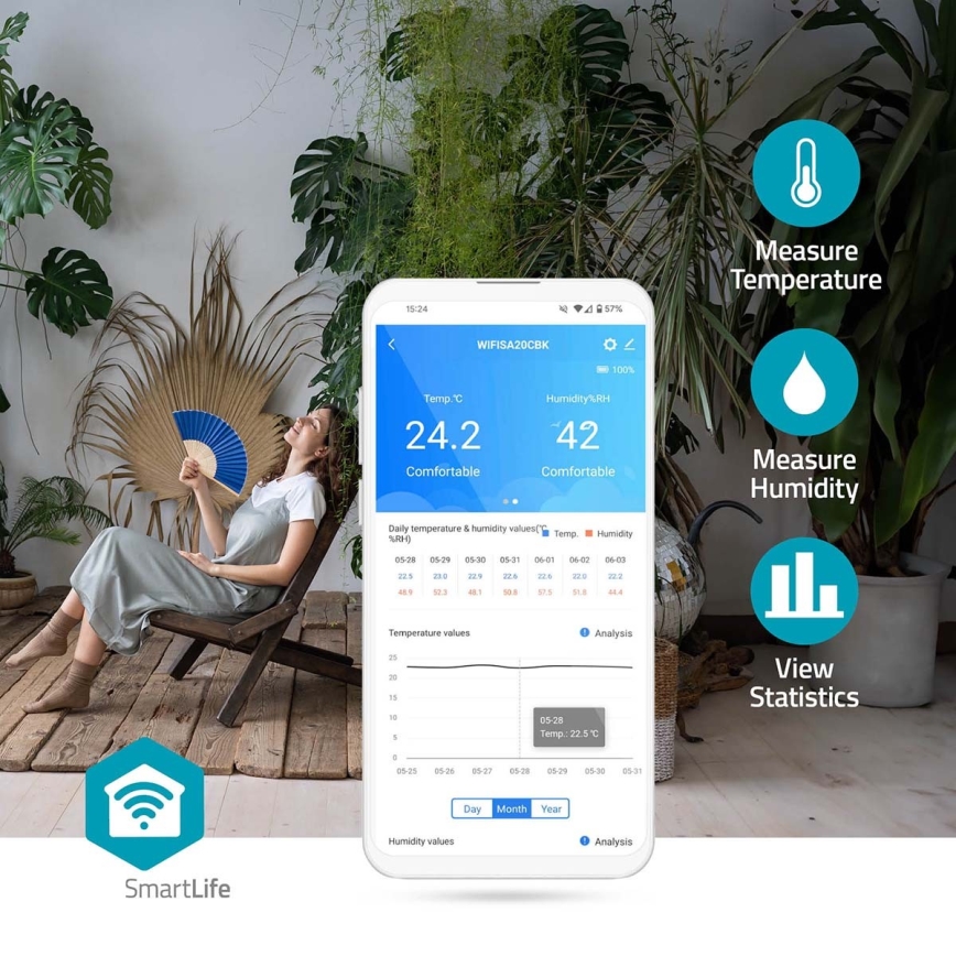 Monitor inteligente para a qualidade do ar com ecrã LED SmartLife Wi-Fi