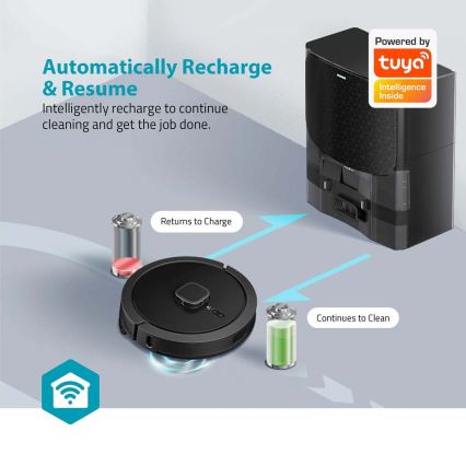 Aspirador robô inteligente com mopa SmartLife Wi-Fi Tuya preto + comando