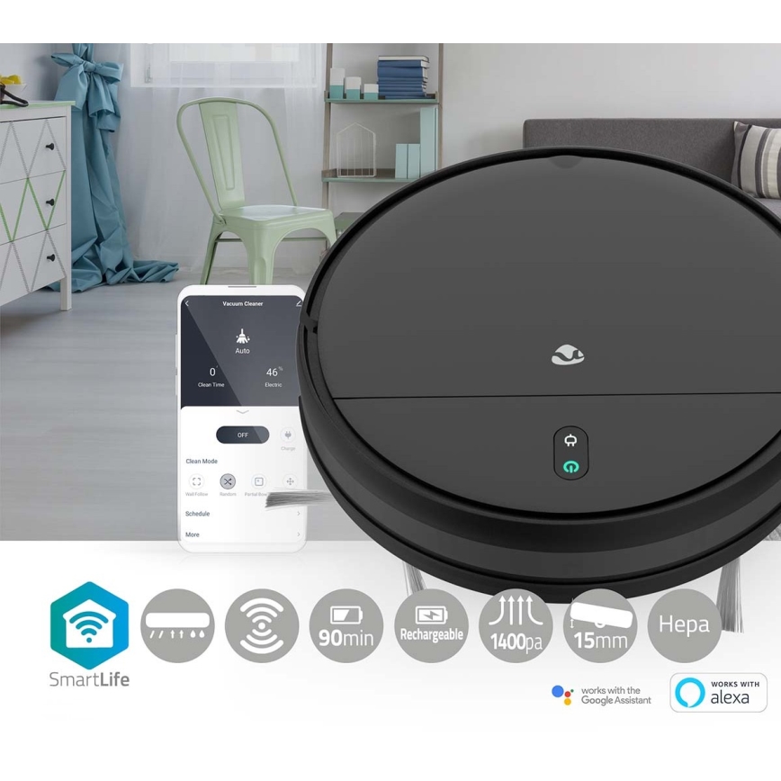 Aspirador robô inteligente com função de mopa 28W/2500 mAh Wi-Fi preto + controlo remoto