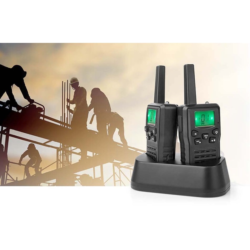 CONJUNTO 2x Walkie-talkie recarregável com iluminação LED 1300 mAh alcance 10 km
