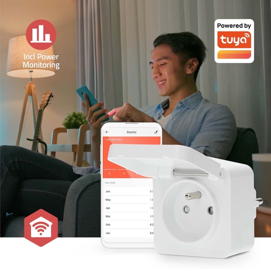 Tomada inteligente Smartlife 3680W/230V/ Type E/16A Wi-Fi Tuya IP44