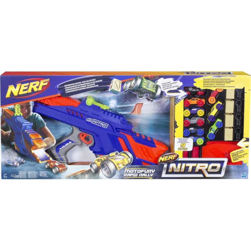 Nerf - Pistola infantil Nitro MotoFury Rapid Rally + 9 carros