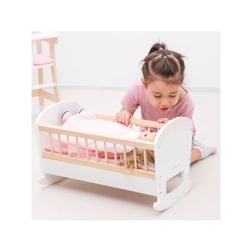 New Classic Toys - Cama de madeira para bonecas rosa