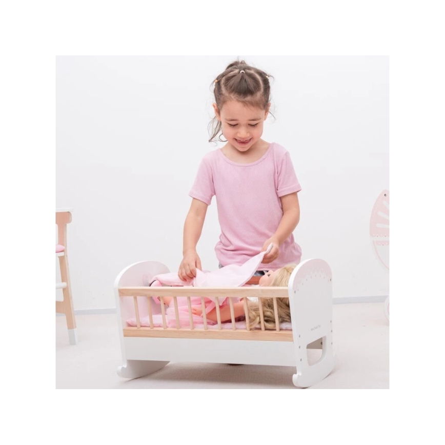New Classic Toys - Cama de madeira para bonecas rosa