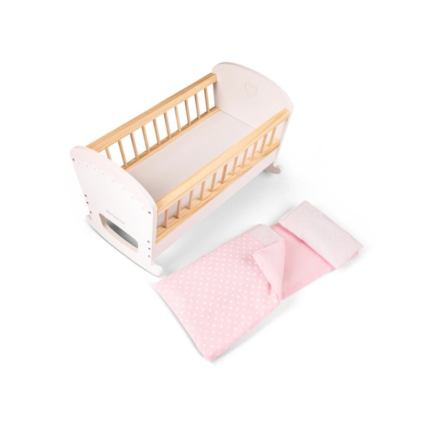 New Classic Toys - Cama de madeira para bonecas rosa
