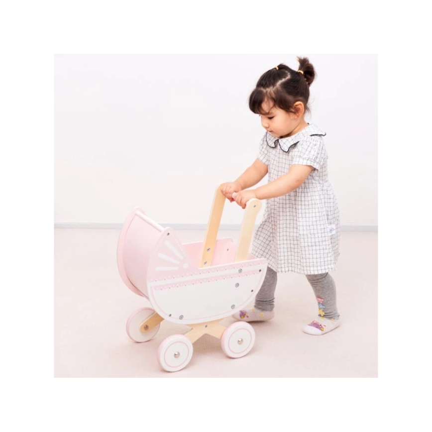 New Classic Toys - Carrinho de bebé para bonecas em madeira rosa