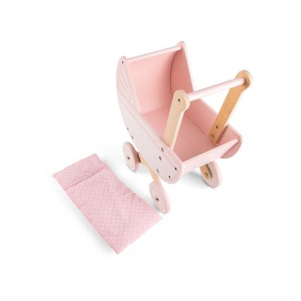 New Classic Toys - Carrinho de bebé para bonecas em madeira rosa