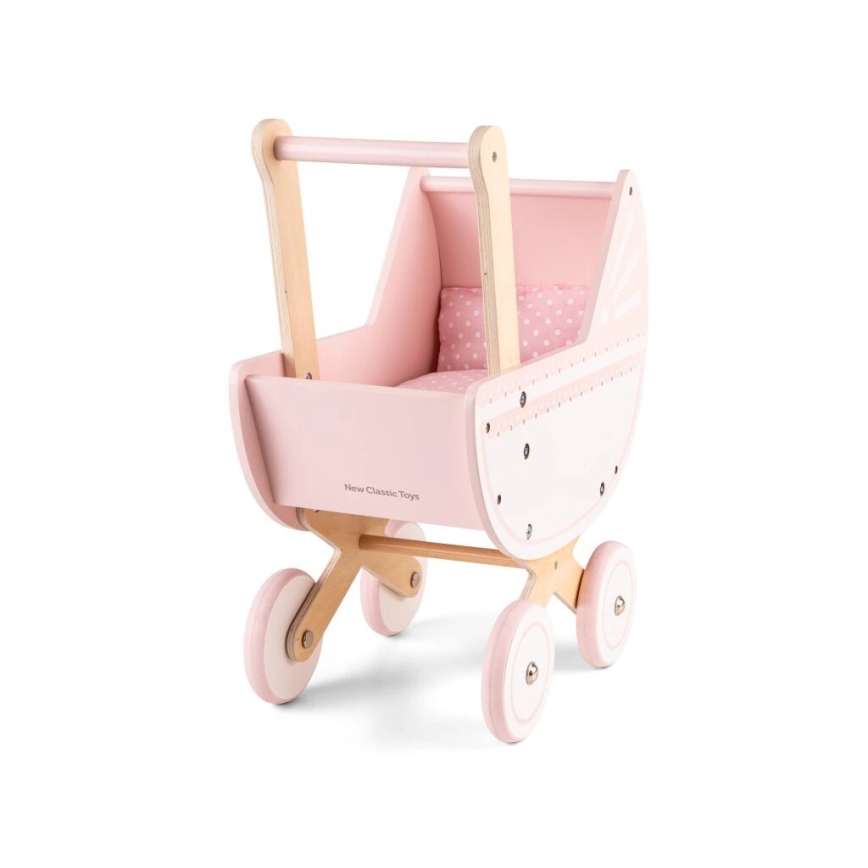 New Classic Toys - Carrinho de bebé para bonecas em madeira rosa