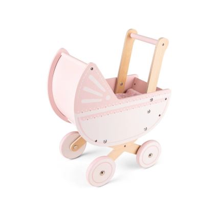 New Classic Toys - Carrinho de bebé para bonecas em madeira rosa