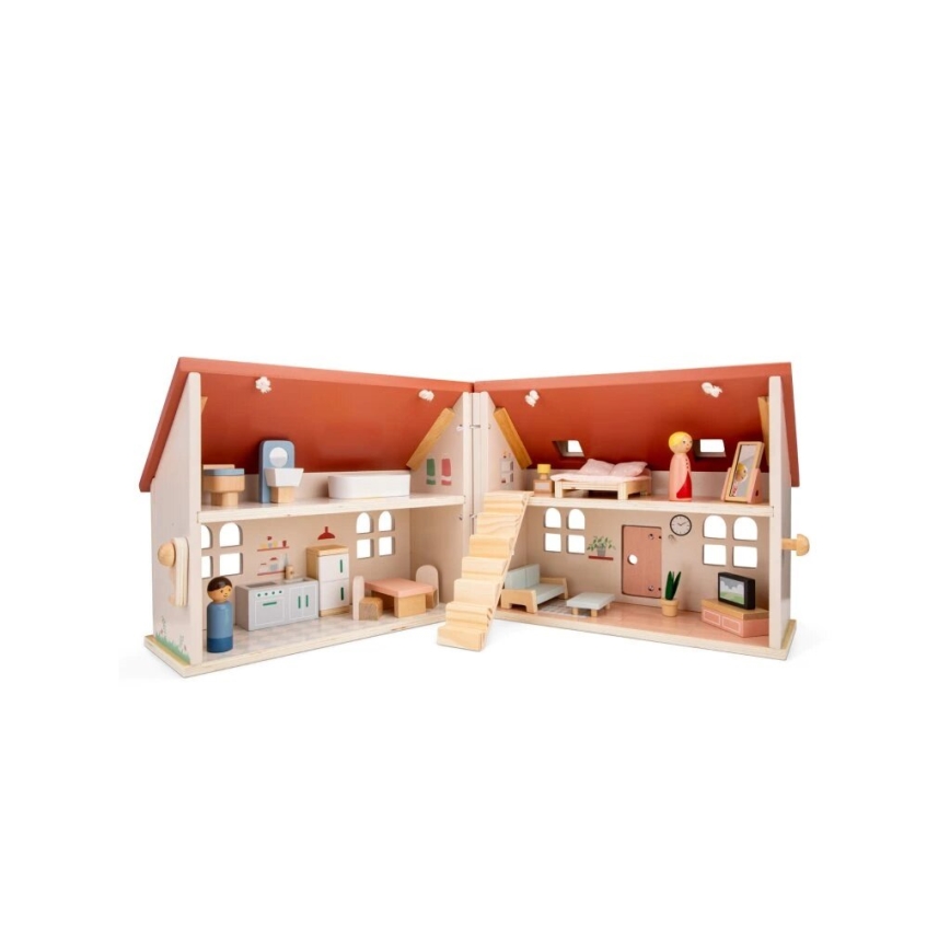 New Classic Toys - Casa de bonecas de madeira vermelho