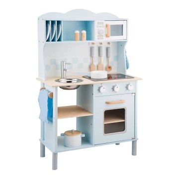 New Classic Toys - Cozinha em madeira com acessórios azul claro