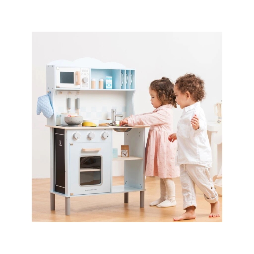 New Classic Toys - Cozinha em madeira com acessórios azul claro