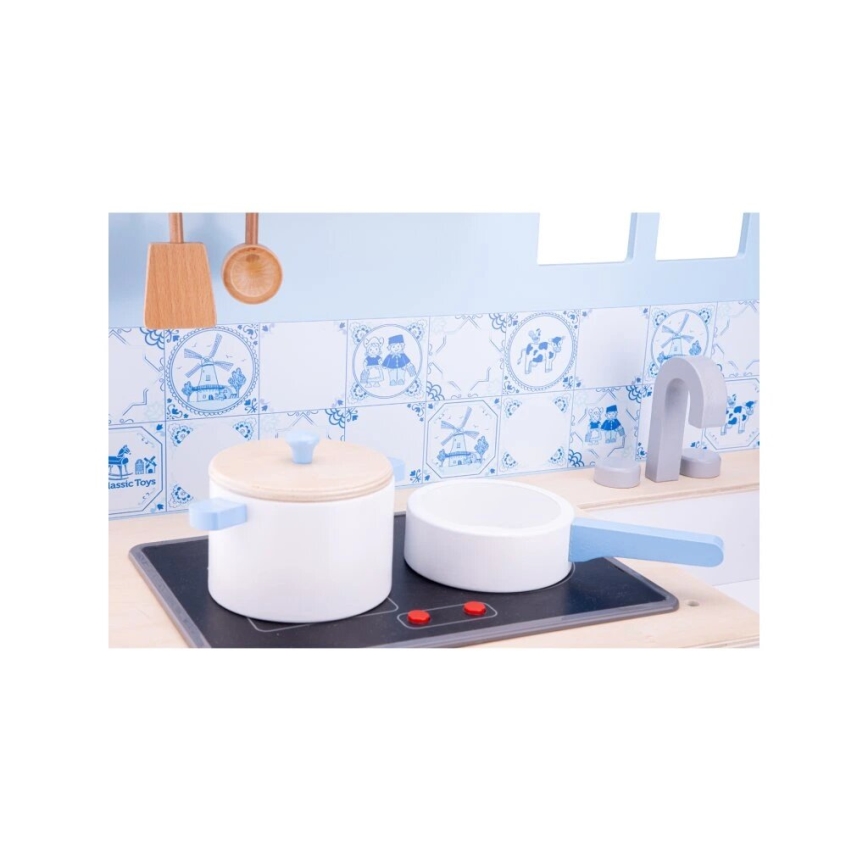 New Classic Toys - Cozinha em madeira com acessórios azul