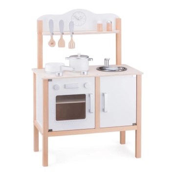 New Classic Toys - Cozinha em madeira com acessórios branco/bege