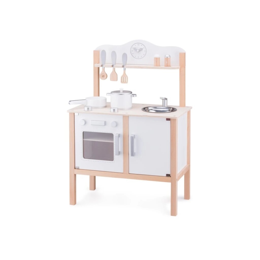 New Classic Toys - Cozinha em madeira com acessórios branco/bege