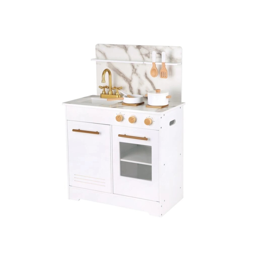 New Classic Toys - Cozinha em madeira com acessórios branco/decoração em mármore