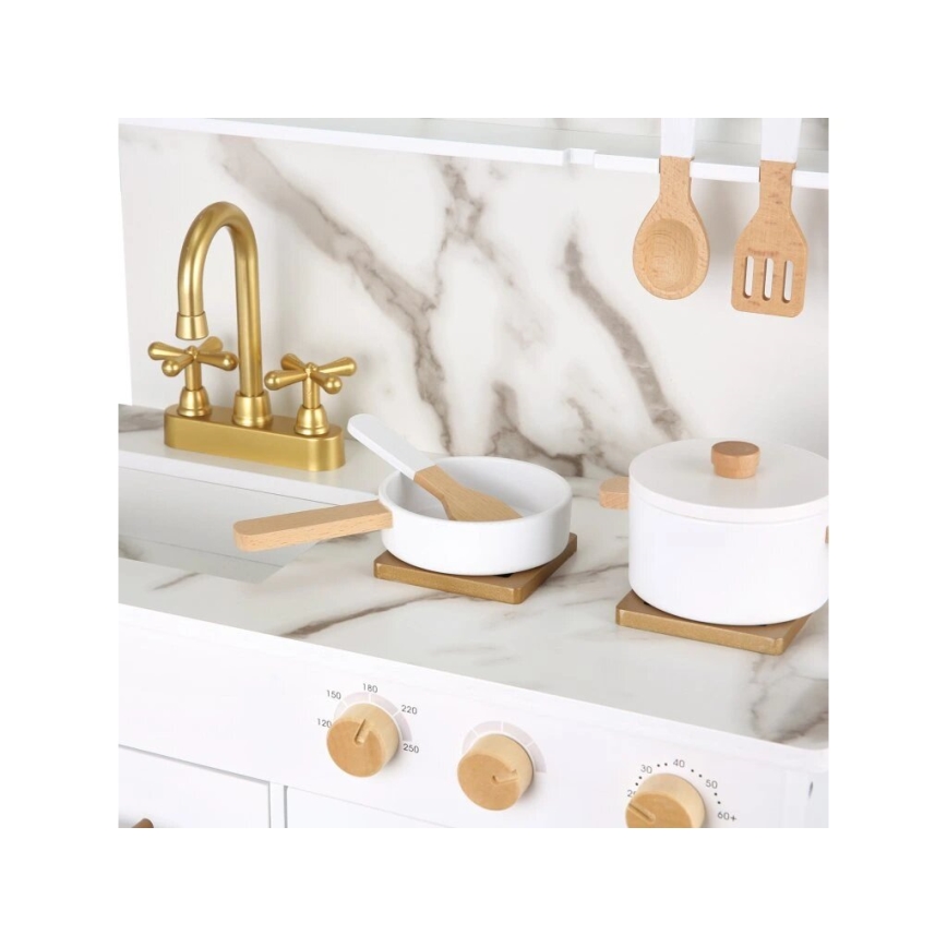 New Classic Toys - Cozinha em madeira com acessórios branco/decoração em mármore