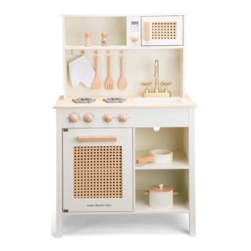 New Classic Toys - Cozinha em madeira com acessórios branco/vime