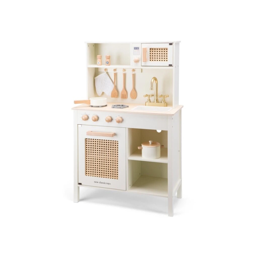 New Classic Toys - Cozinha em madeira com acessórios branco/vime