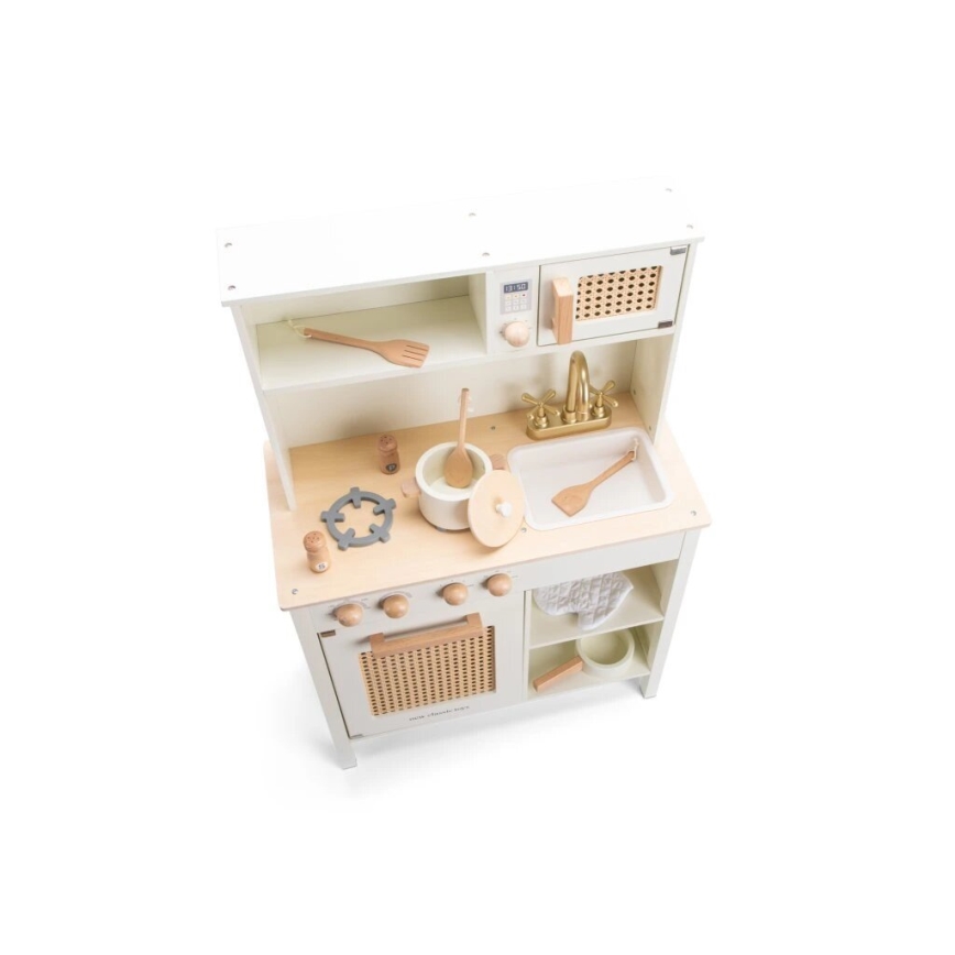 New Classic Toys - Cozinha em madeira com acessórios branco/vime