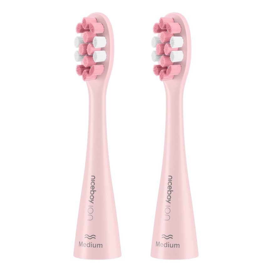 Niceboy - CONJUNTO 2x Cabeças de substituição Medium para escova de dentes ION Sonic e SmartSonic rosa