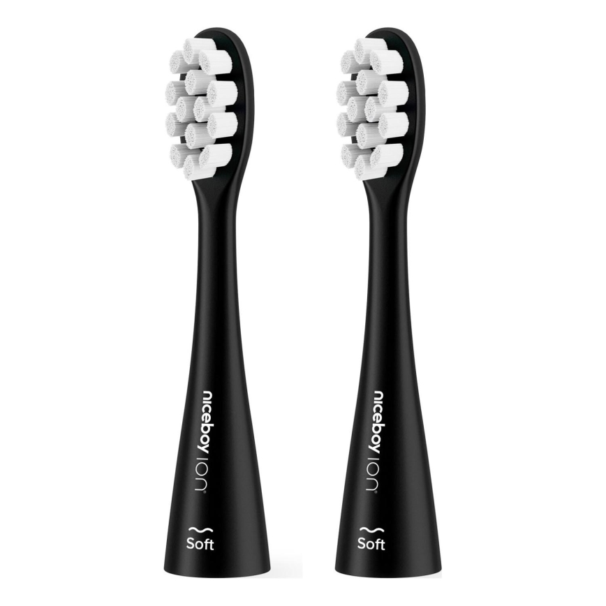 Niceboy - CONJUNTO 2x Cabeças de substituição Soft para escova de dentes ION Sonic e SmartSonic preto