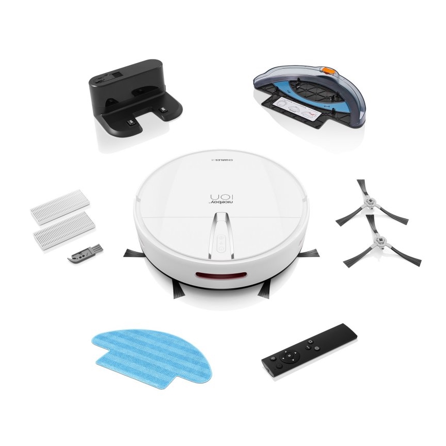 Niceboy ION Charles i4 - Aspirador robô inteligente 2em1 4400 mAh Wi-Fi branco + comando