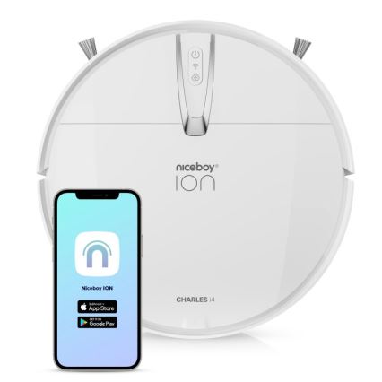 Niceboy ION Charles i4 - Aspirador robô inteligente 2em1 4400 mAh Wi-Fi branco + comando