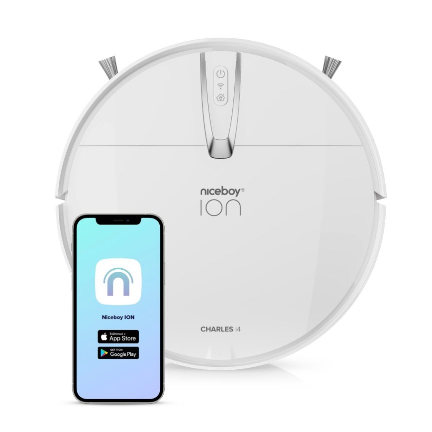 Niceboy ION Charles i4 - Aspirador robô inteligente 2em1 4400 mAh Wi-Fi branco + comando