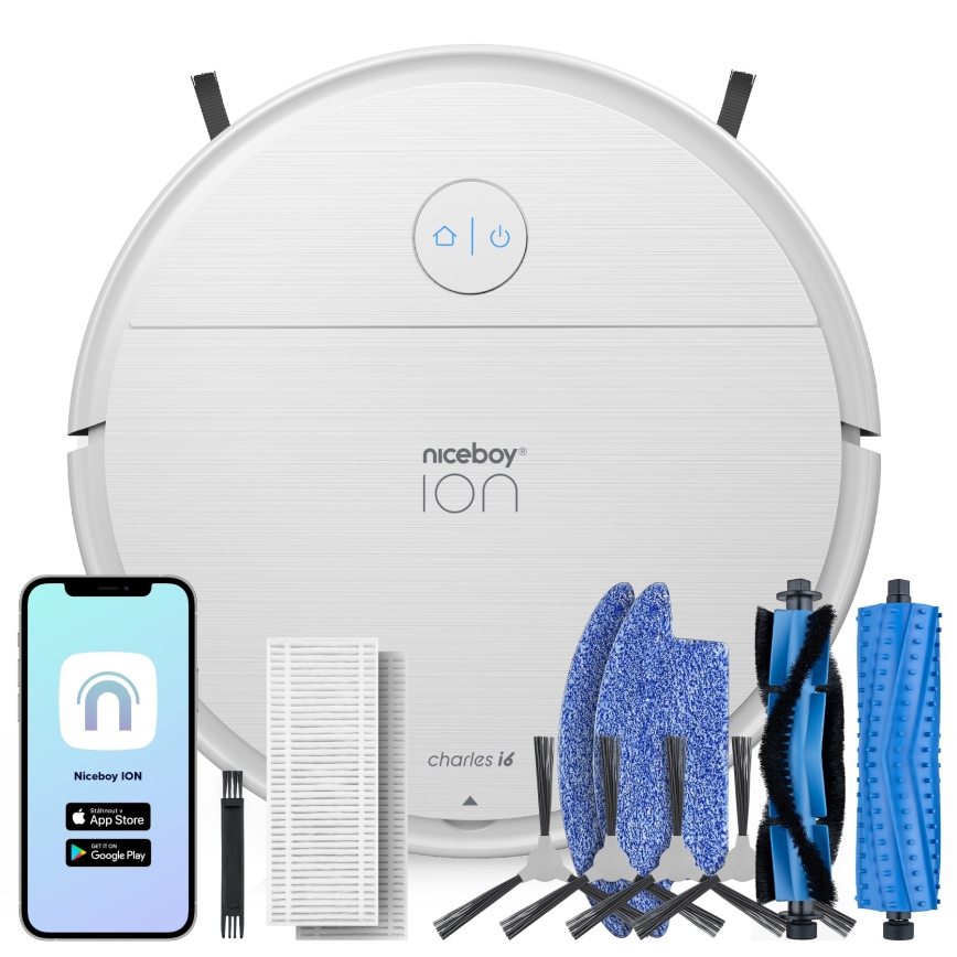 Niceboy ION Charles i6 - Aspirador robô inteligente 2em1 2600 mAh Wi-Fi branco